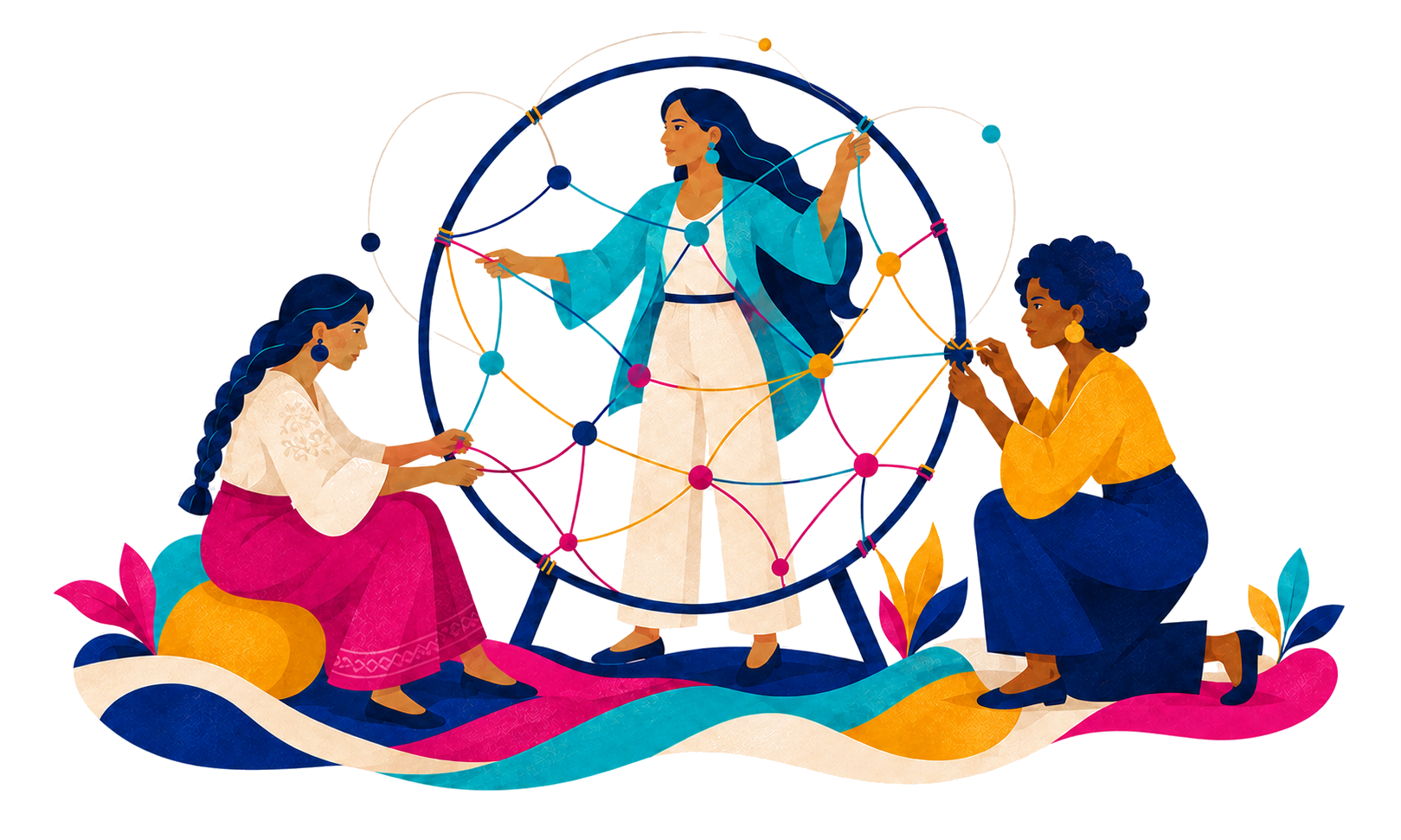 Mujeres tejiendo una red de conocimiento y colaboración